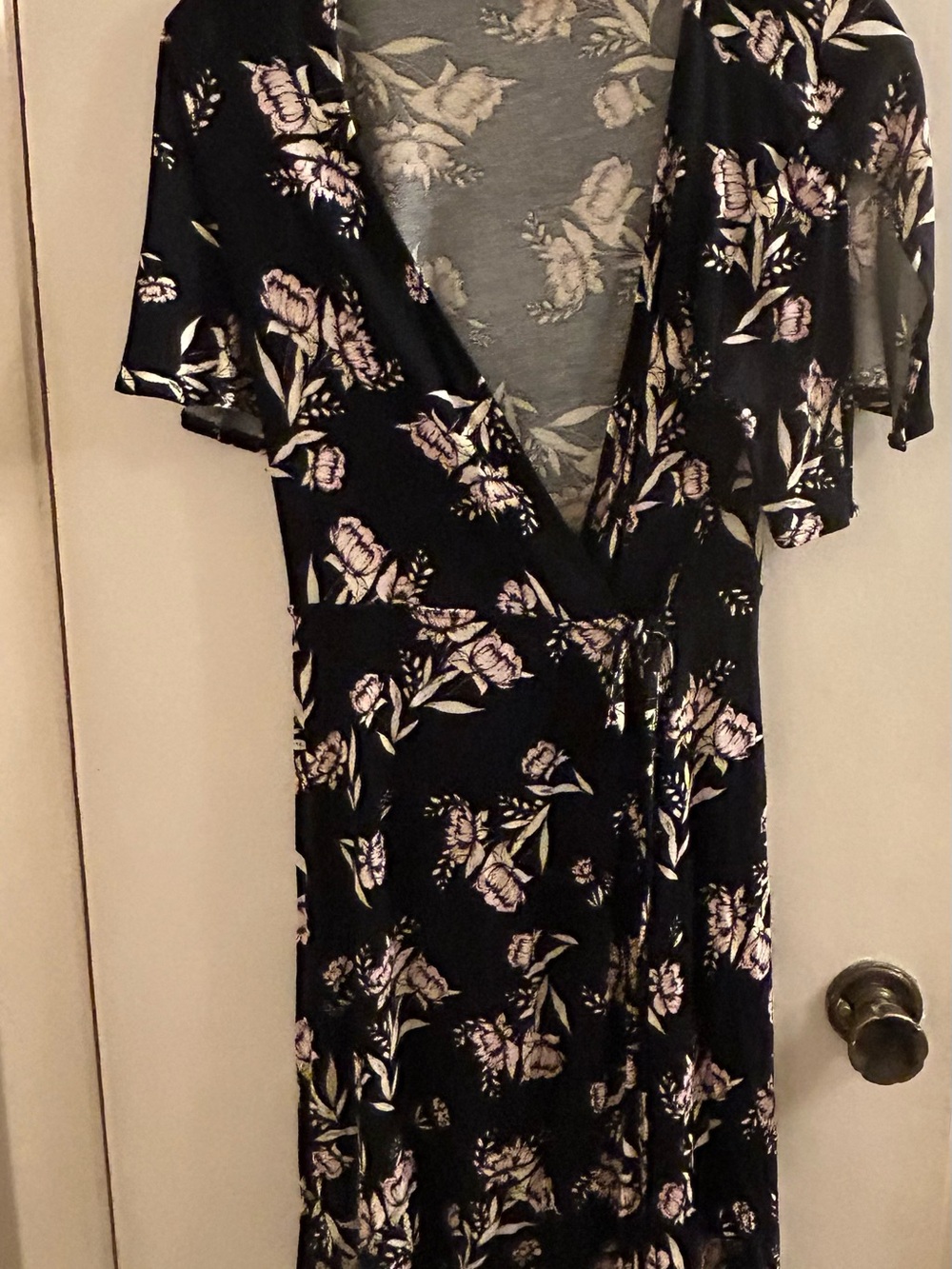 Hippie Rose Black Floral Wrap Dress with Pink Accents